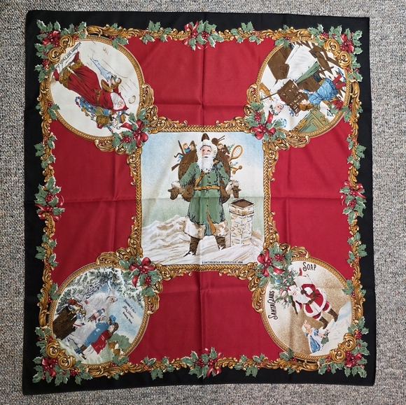Smithsonian Institution Silk Santa Claus Christmas Scarf 1996 RARE